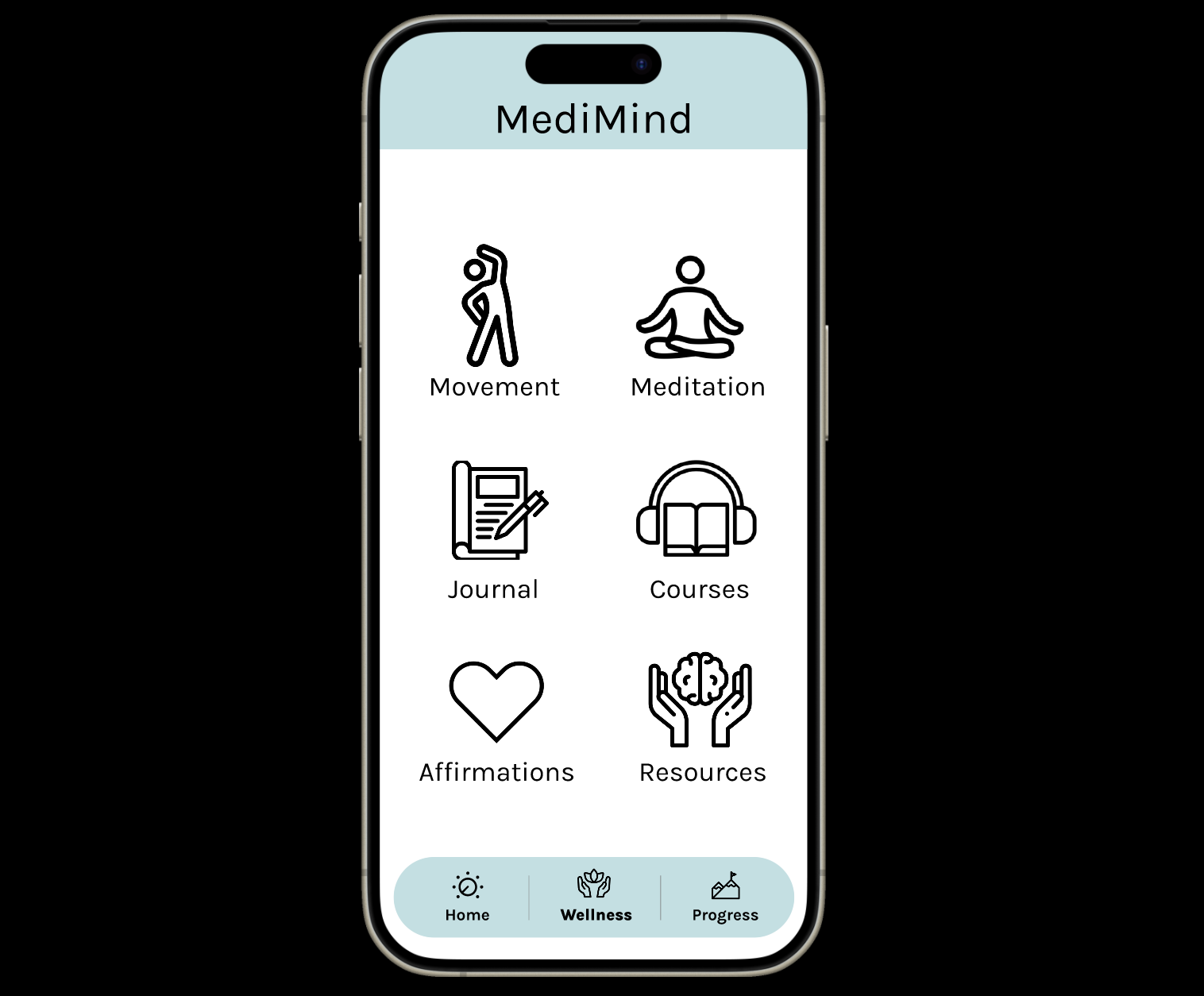 A digital prototype of a mobile wellness application called MediMind